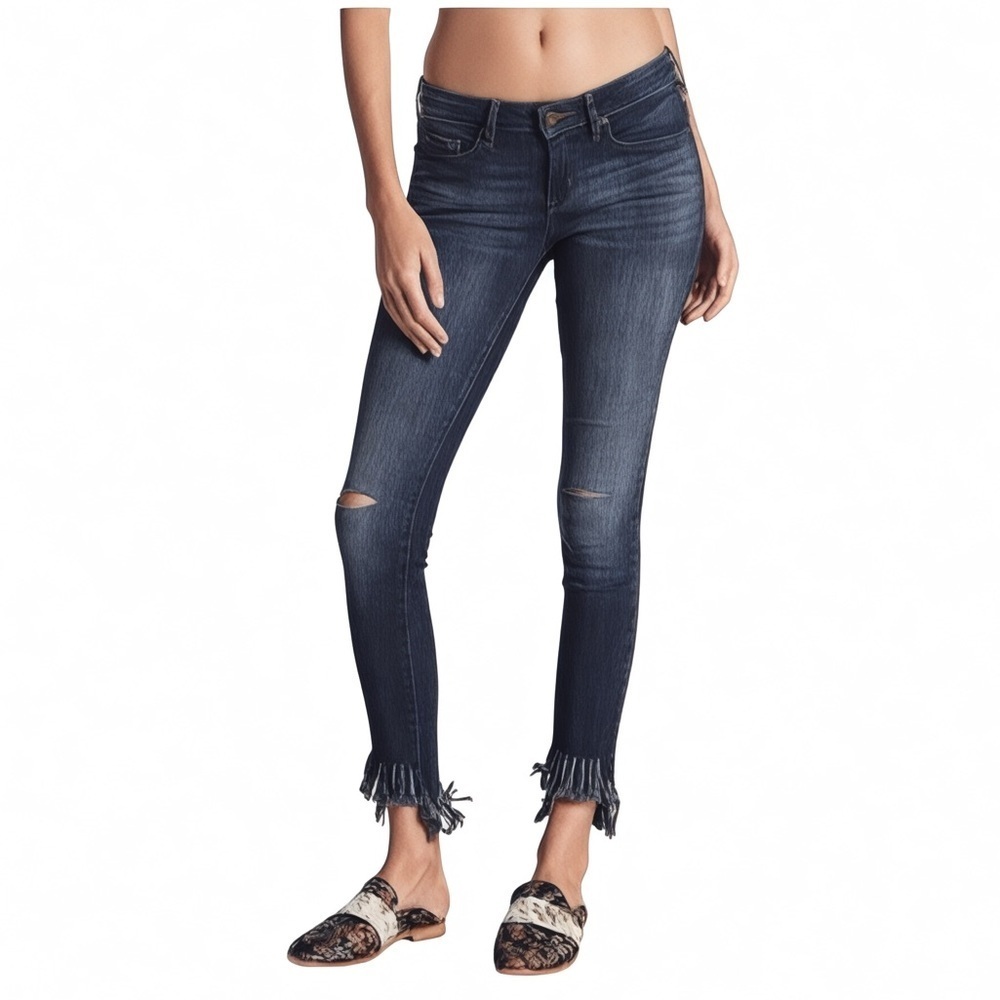 William Rast Perfect Skinny Jeans Size 30 Dark Wash Frayed Hem Distressed